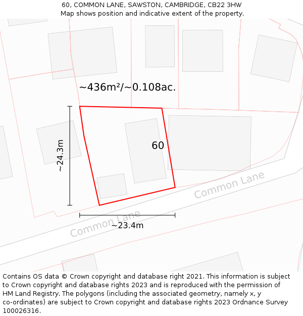 60, COMMON LANE, SAWSTON, CAMBRIDGE, CB22 3HW: Plot and title map