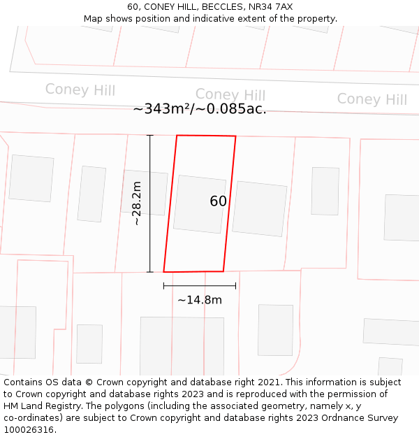 60, CONEY HILL, BECCLES, NR34 7AX: Plot and title map