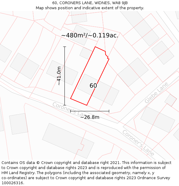 60, CORONERS LANE, WIDNES, WA8 9JB: Plot and title map