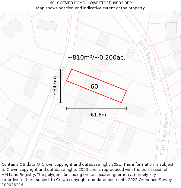 60, COTMER ROAD, LOWESTOFT, NR33 9PP: Plot and title map