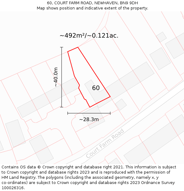 60, COURT FARM ROAD, NEWHAVEN, BN9 9DH: Plot and title map