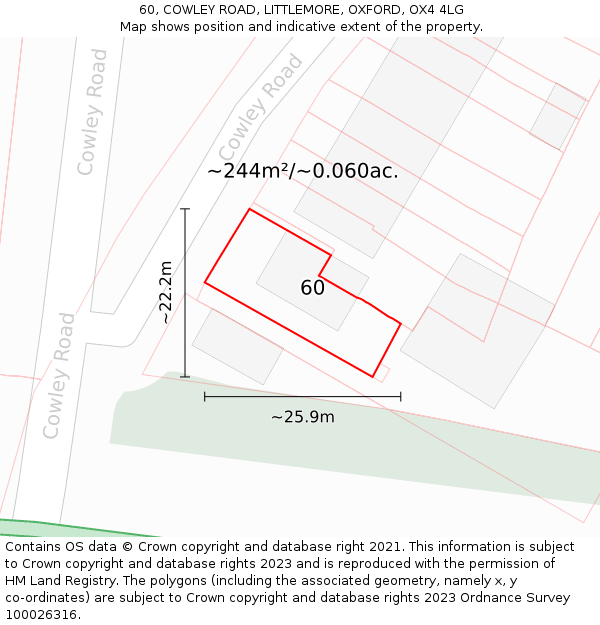 60, COWLEY ROAD, LITTLEMORE, OXFORD, OX4 4LG: Plot and title map