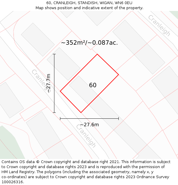 60, CRANLEIGH, STANDISH, WIGAN, WN6 0EU: Plot and title map