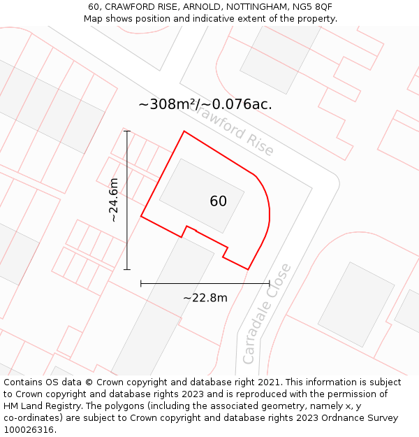 60, CRAWFORD RISE, ARNOLD, NOTTINGHAM, NG5 8QF: Plot and title map