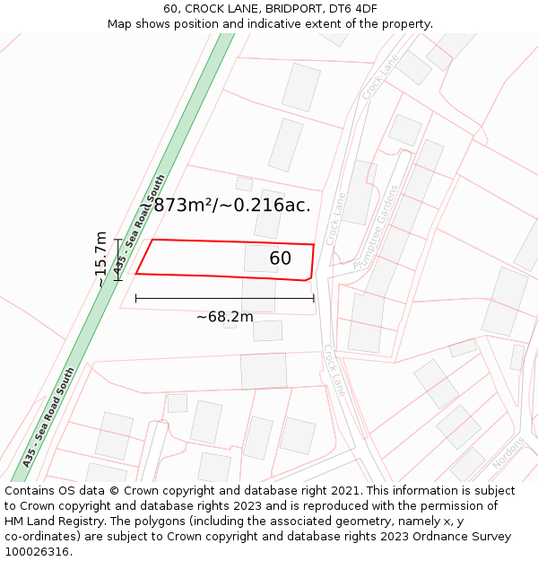 60, CROCK LANE, BRIDPORT, DT6 4DF: Plot and title map