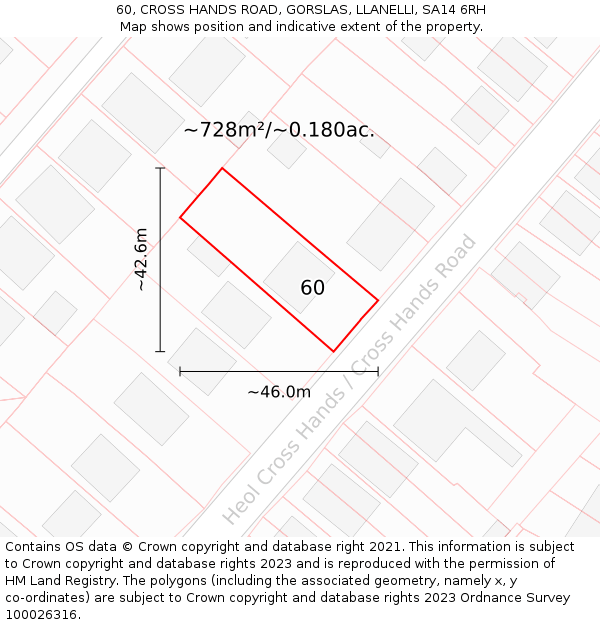 60, CROSS HANDS ROAD, GORSLAS, LLANELLI, SA14 6RH: Plot and title map