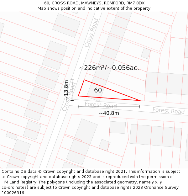 60, CROSS ROAD, MAWNEYS, ROMFORD, RM7 8DX: Plot and title map