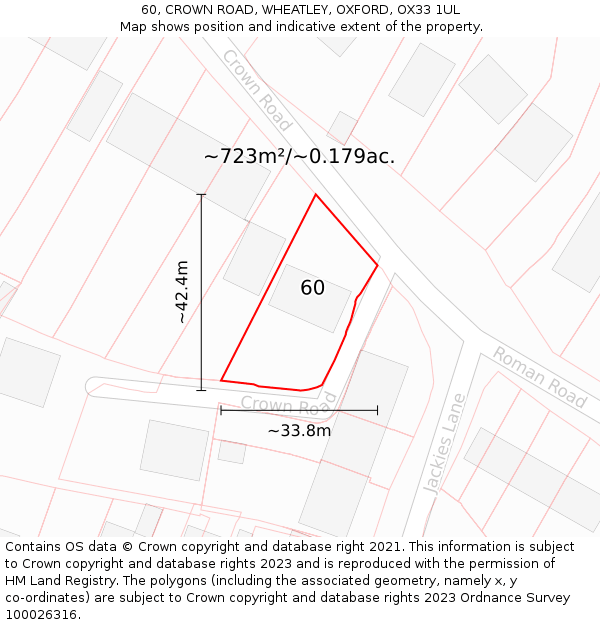 60, CROWN ROAD, WHEATLEY, OXFORD, OX33 1UL: Plot and title map