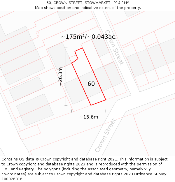 60, CROWN STREET, STOWMARKET, IP14 1HY: Plot and title map