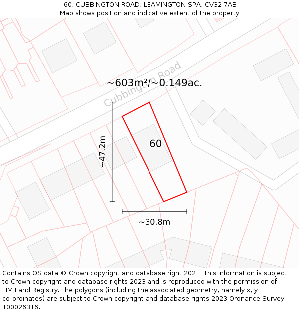 60, CUBBINGTON ROAD, LEAMINGTON SPA, CV32 7AB: Plot and title map