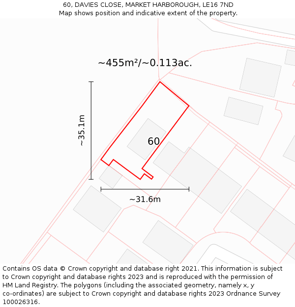 60, DAVIES CLOSE, MARKET HARBOROUGH, LE16 7ND: Plot and title map