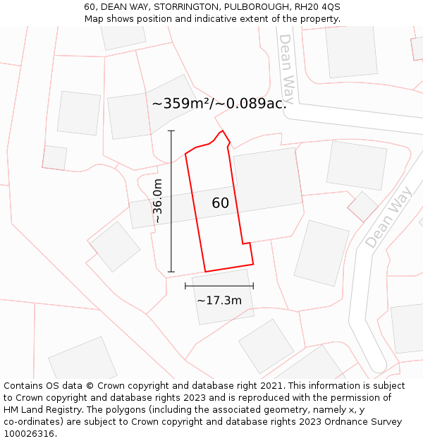 60, DEAN WAY, STORRINGTON, PULBOROUGH, RH20 4QS: Plot and title map