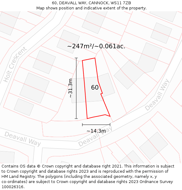 60, DEAVALL WAY, CANNOCK, WS11 7ZB: Plot and title map