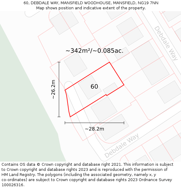 60, DEBDALE WAY, MANSFIELD WOODHOUSE, MANSFIELD, NG19 7NN: Plot and title map