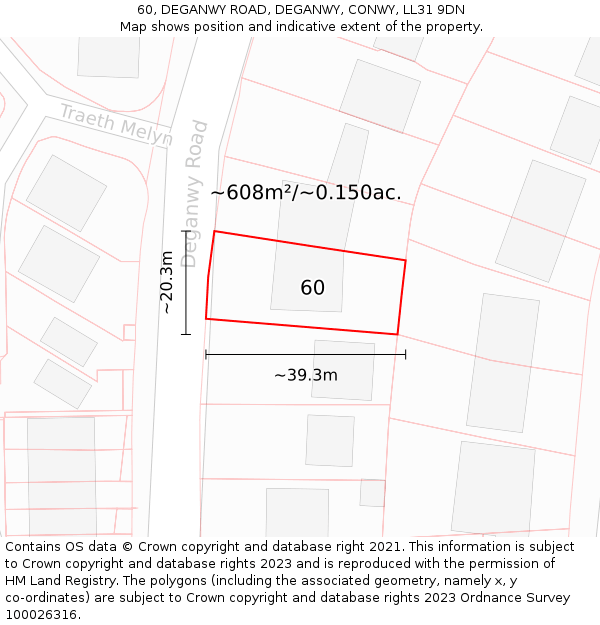 60, DEGANWY ROAD, DEGANWY, CONWY, LL31 9DN: Plot and title map