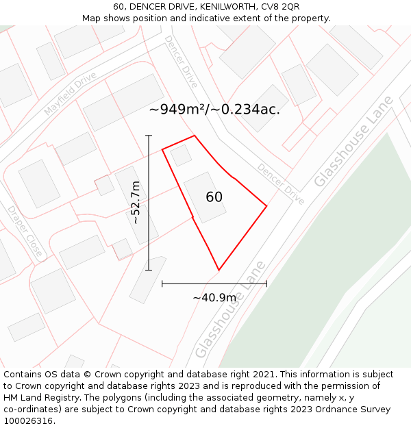 60, DENCER DRIVE, KENILWORTH, CV8 2QR: Plot and title map