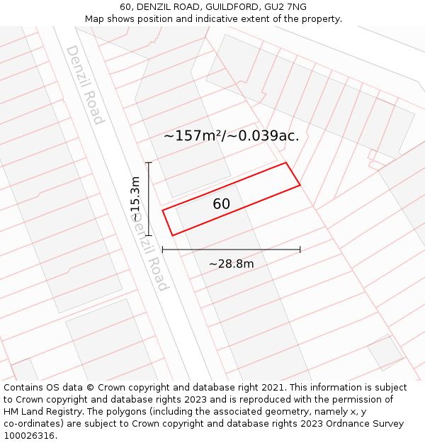 60, DENZIL ROAD, GUILDFORD, GU2 7NG: Plot and title map