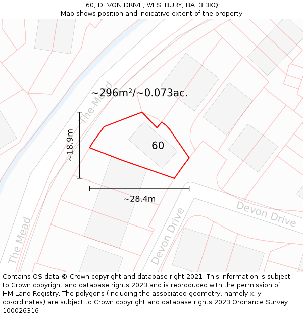 60, DEVON DRIVE, WESTBURY, BA13 3XQ: Plot and title map