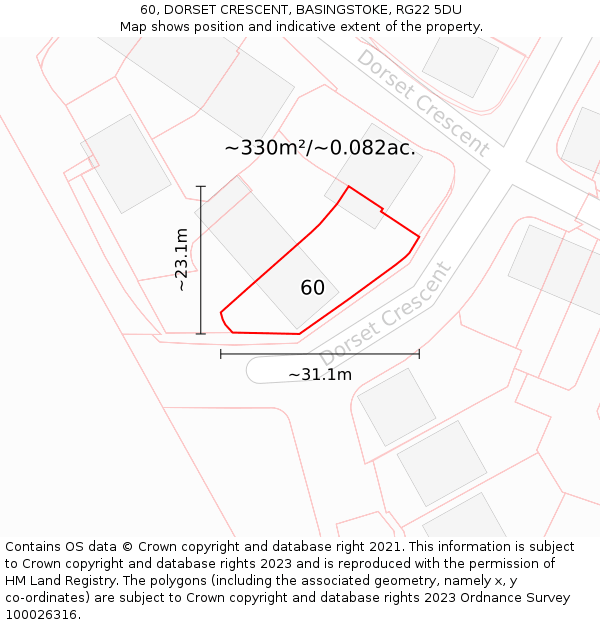 60, DORSET CRESCENT, BASINGSTOKE, RG22 5DU: Plot and title map