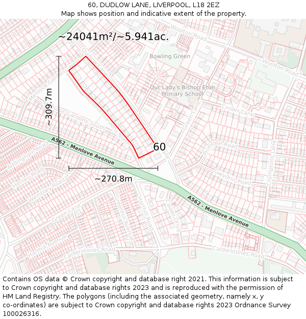 60, DUDLOW LANE, LIVERPOOL, L18 2EZ: Plot and title map