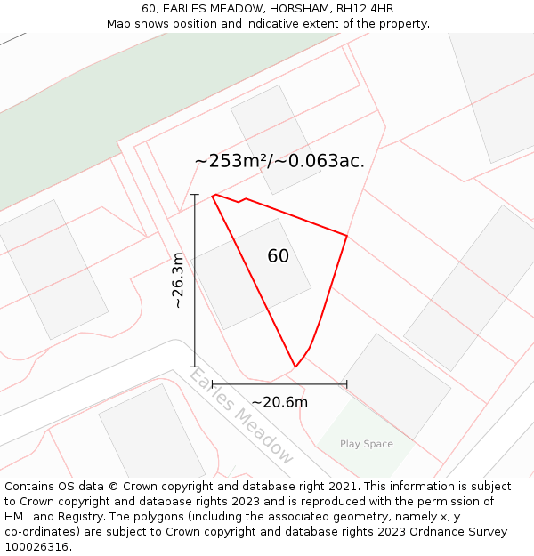 60, EARLES MEADOW, HORSHAM, RH12 4HR: Plot and title map