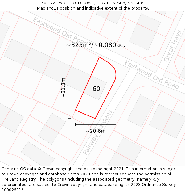 60, EASTWOOD OLD ROAD, LEIGH-ON-SEA, SS9 4RS: Plot and title map