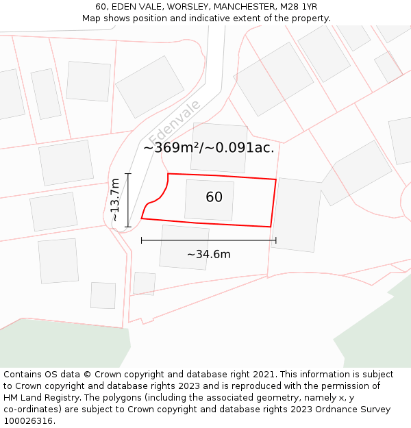 60, EDEN VALE, WORSLEY, MANCHESTER, M28 1YR: Plot and title map
