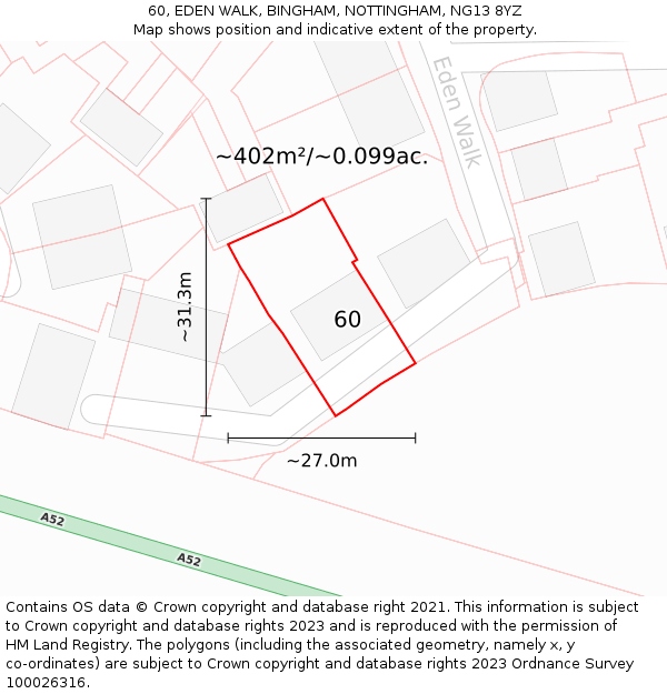 60, EDEN WALK, BINGHAM, NOTTINGHAM, NG13 8YZ: Plot and title map