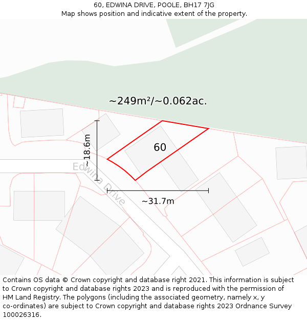 60, EDWINA DRIVE, POOLE, BH17 7JG: Plot and title map