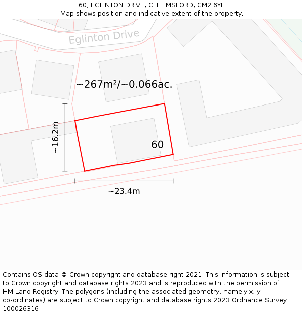 60, EGLINTON DRIVE, CHELMSFORD, CM2 6YL: Plot and title map