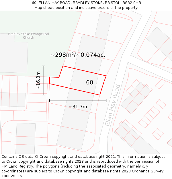 60, ELLAN HAY ROAD, BRADLEY STOKE, BRISTOL, BS32 0HB: Plot and title map