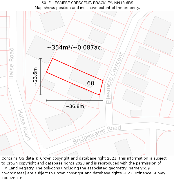 60, ELLESMERE CRESCENT, BRACKLEY, NN13 6BS: Plot and title map