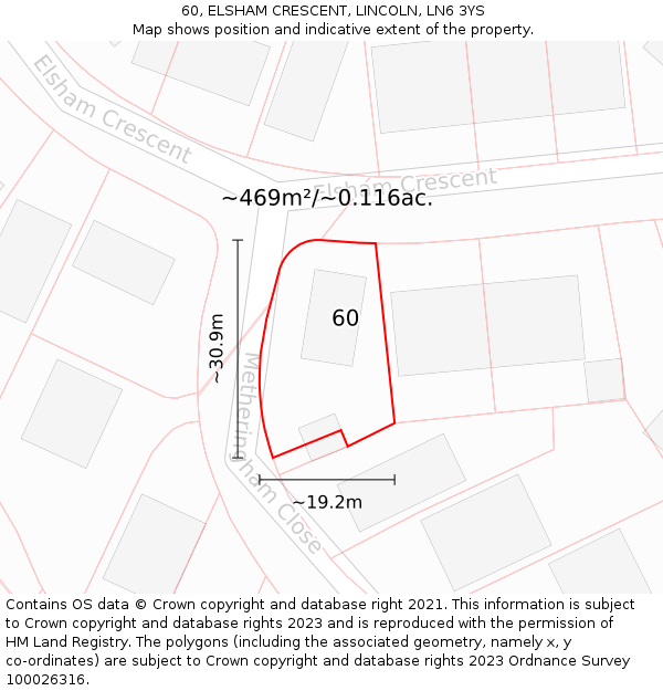 60, ELSHAM CRESCENT, LINCOLN, LN6 3YS: Plot and title map