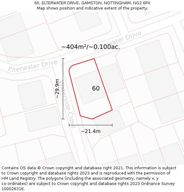 60, ELTERWATER DRIVE, GAMSTON, NOTTINGHAM, NG2 6PX: Plot and title map