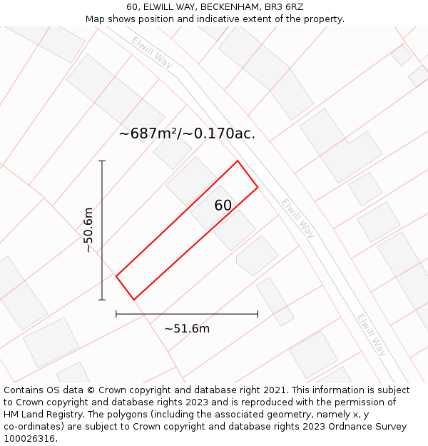 60, ELWILL WAY, BECKENHAM, BR3 6RZ: Plot and title map