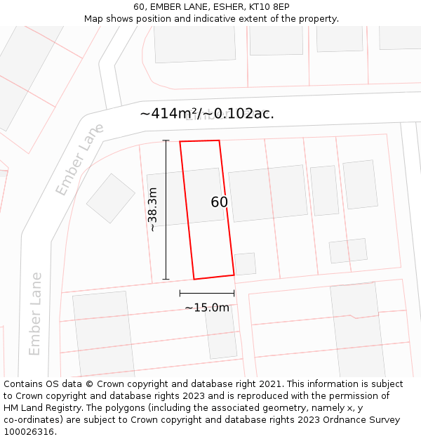 60, EMBER LANE, ESHER, KT10 8EP: Plot and title map