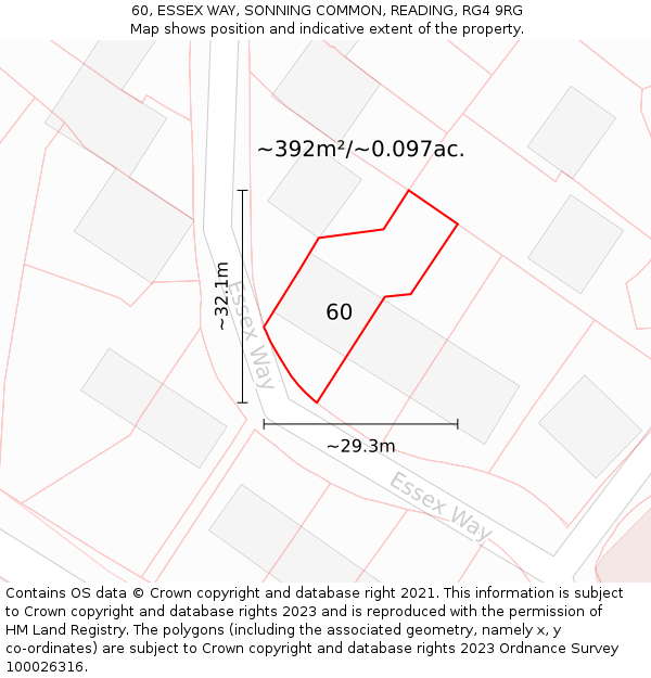 60, ESSEX WAY, SONNING COMMON, READING, RG4 9RG: Plot and title map