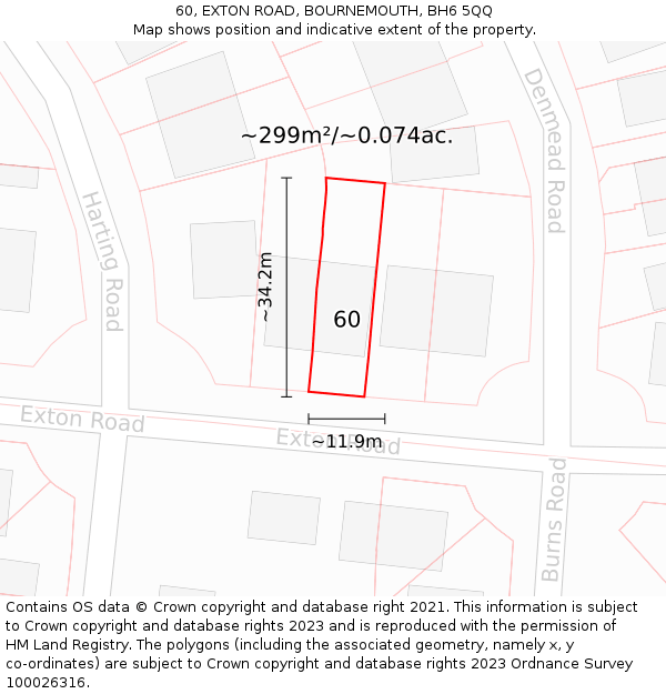 60, EXTON ROAD, BOURNEMOUTH, BH6 5QQ: Plot and title map