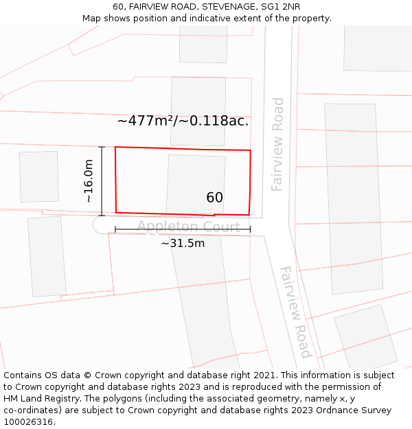 60, FAIRVIEW ROAD, STEVENAGE, SG1 2NR: Plot and title map