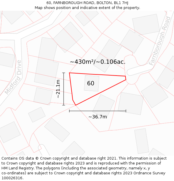 60, FARNBOROUGH ROAD, BOLTON, BL1 7HJ: Plot and title map