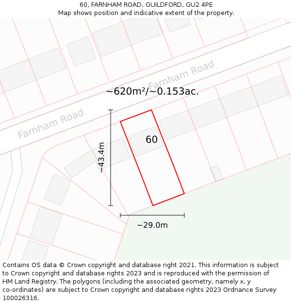 60, FARNHAM ROAD, GUILDFORD, GU2 4PE: Plot and title map