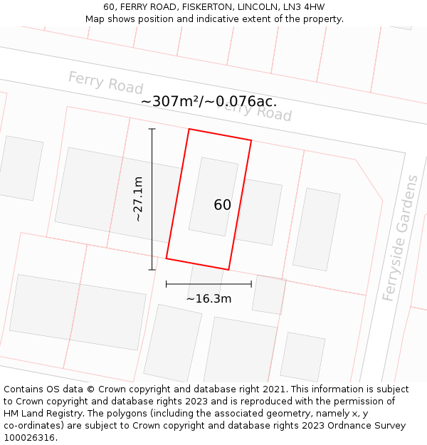 60, FERRY ROAD, FISKERTON, LINCOLN, LN3 4HW: Plot and title map