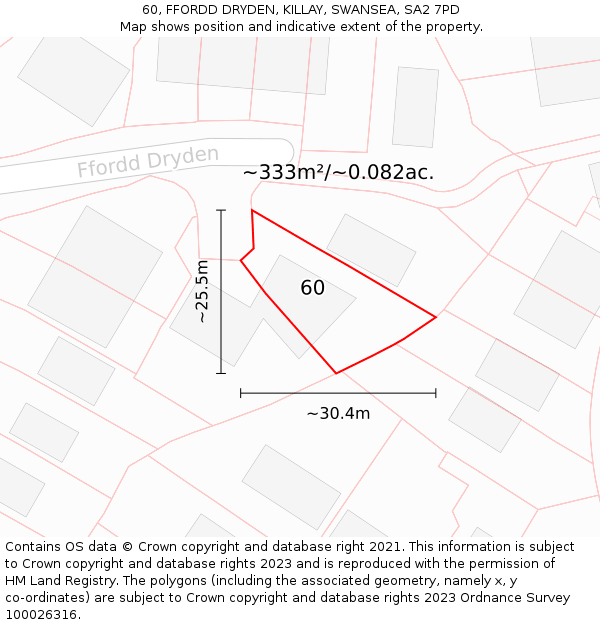 60, FFORDD DRYDEN, KILLAY, SWANSEA, SA2 7PD: Plot and title map