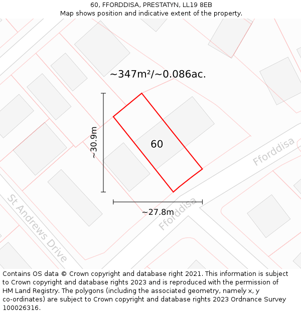 60, FFORDDISA, PRESTATYN, LL19 8EB: Plot and title map