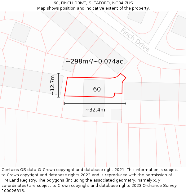 60, FINCH DRIVE, SLEAFORD, NG34 7US: Plot and title map