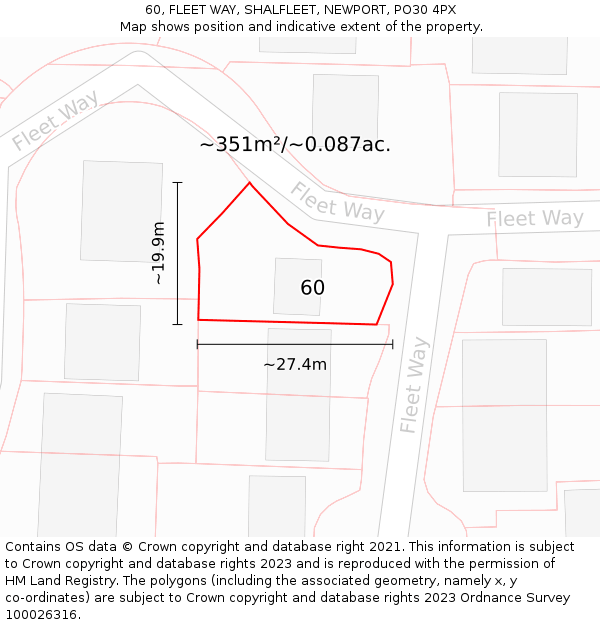 60, FLEET WAY, SHALFLEET, NEWPORT, PO30 4PX: Plot and title map