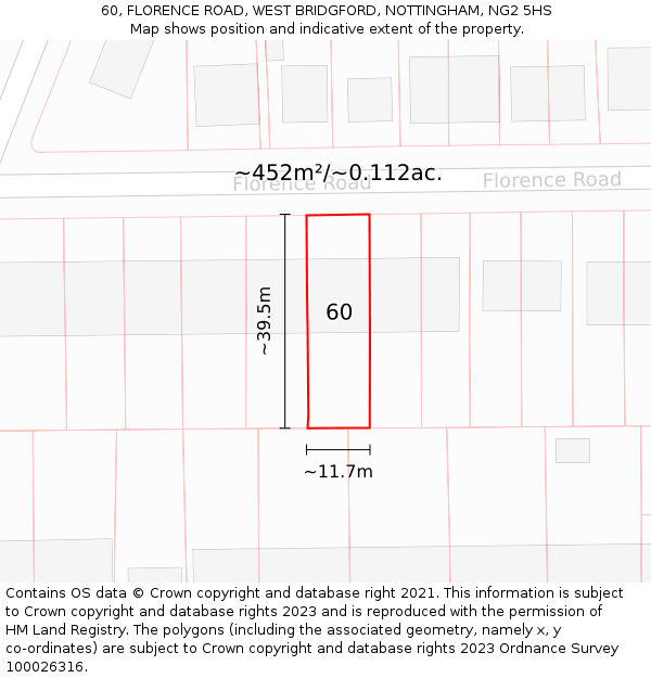 60, FLORENCE ROAD, WEST BRIDGFORD, NOTTINGHAM, NG2 5HS: Plot and title map