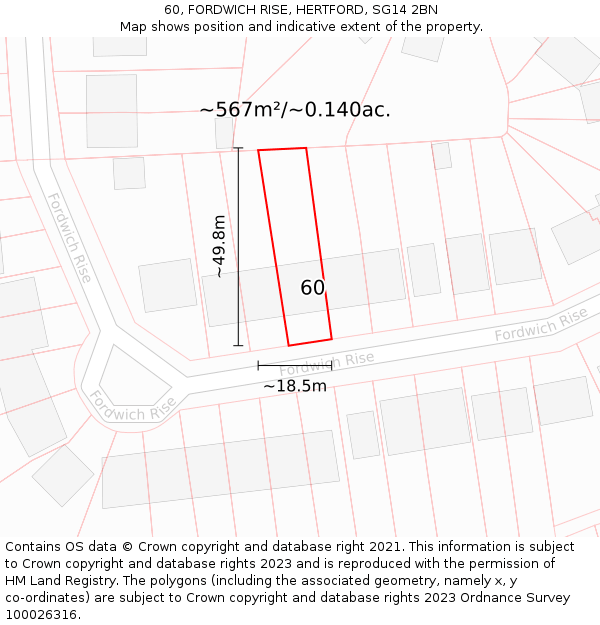 60, FORDWICH RISE, HERTFORD, SG14 2BN: Plot and title map