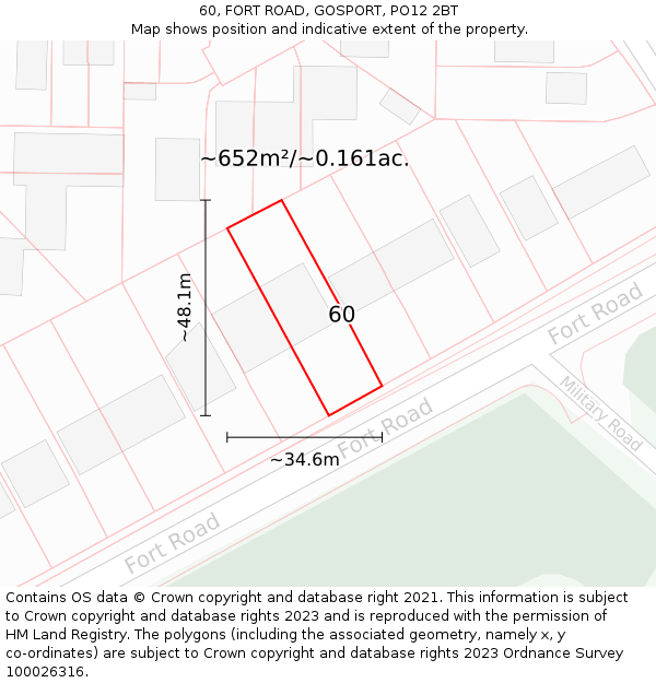 60, FORT ROAD, GOSPORT, PO12 2BT: Plot and title map