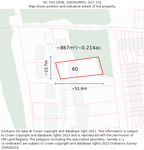 60, FOX DENE, GODALMING, GU7 1YQ: Plot and title map